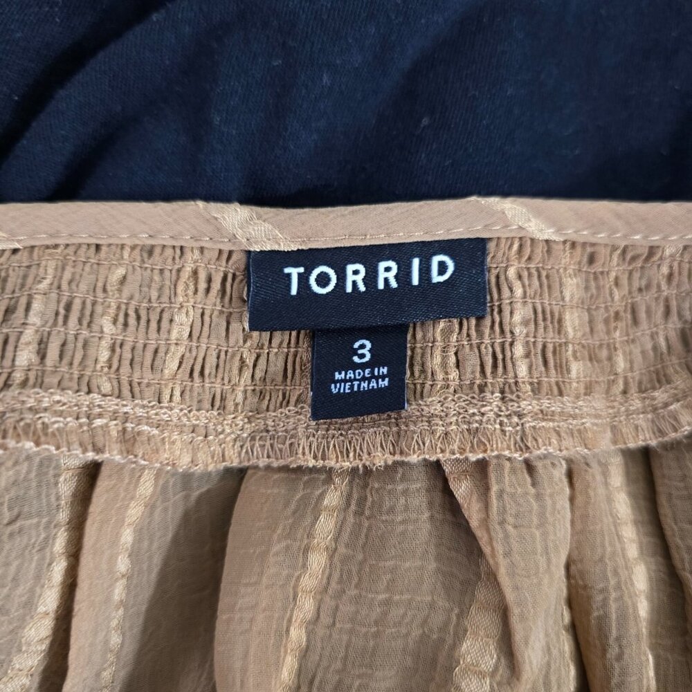 Torrid Sheer Peasant Blouse Top Women Size 3XL Brown Stripes Tie Boho Hippie - Picture 7 of 11